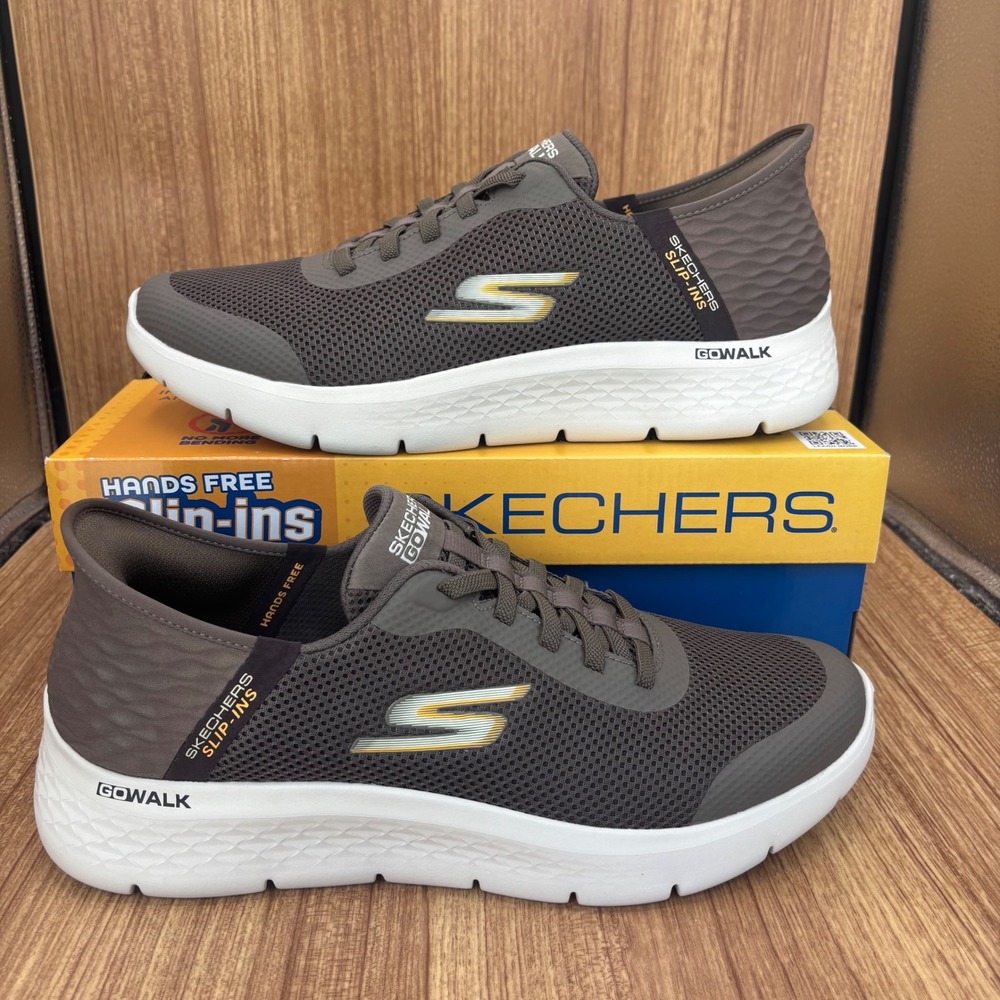 Skechers GoWalk Slip-ins Men 11 Taupe Hands Free Extra Wide Walking Shoes